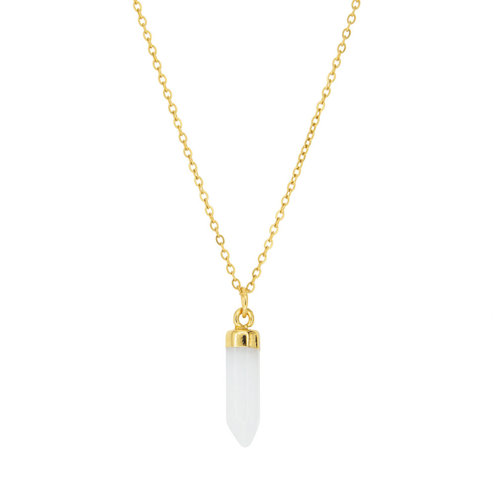 Goldene Gliederkette mit Anhänger aus Milchquarz in länglicher Form