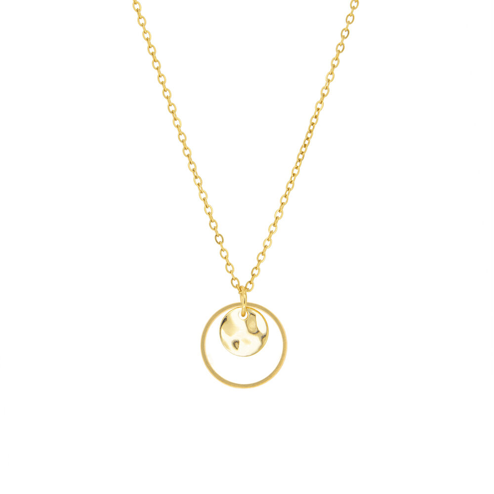 Goldene Gliederkette mit rundem Ring und gewellten Plättchen aus Gold