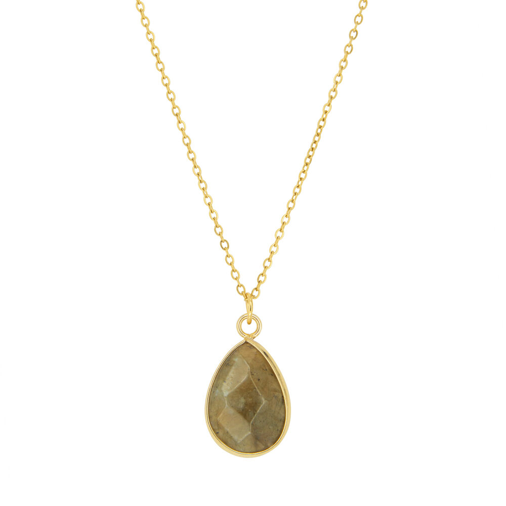 Gliederkette mit Naturstein Anhänger in Braun Tropfenform